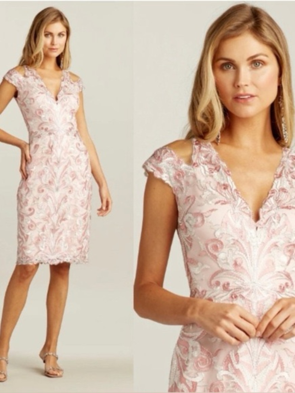 Tadashi Shoji Clifton Embroidered Metallic Midi Dress Size 12